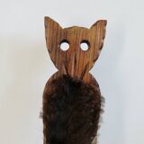 Brutalist cowhide tripod stool in solid wood