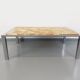 Large vintage coffee table in chrome metal, yellow onyx stone and resin from the 70s