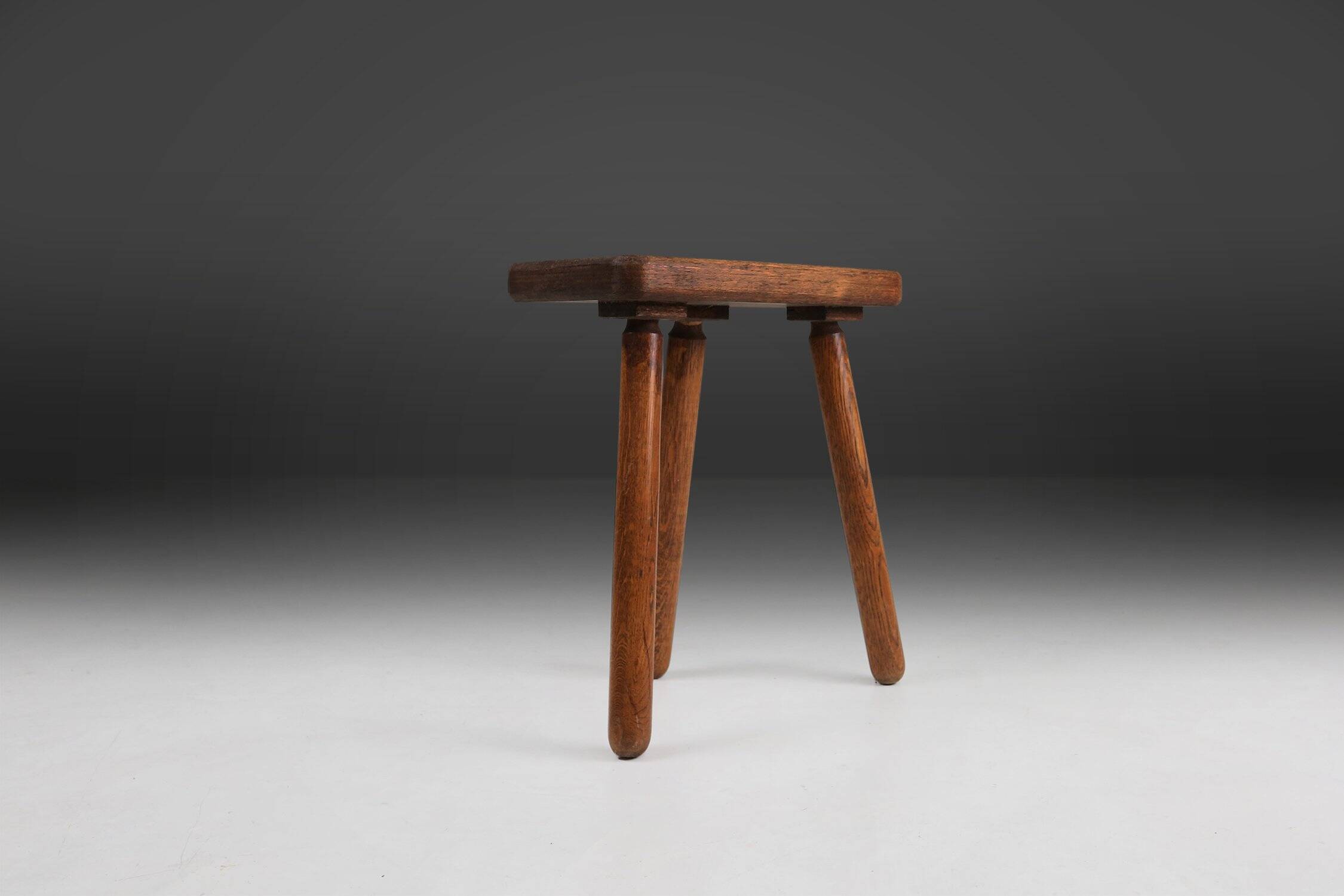 Rustic solid Wooden tripod Stool, France 1940s