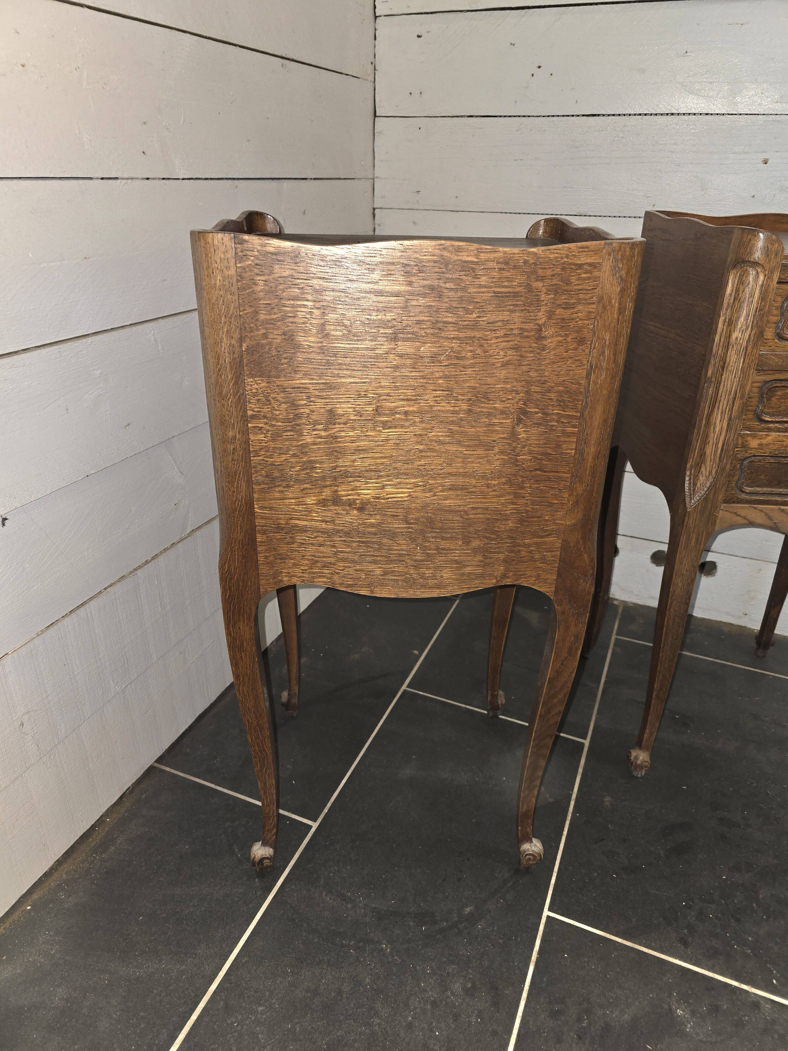 Pair of Louis XV style bedside tables in oak