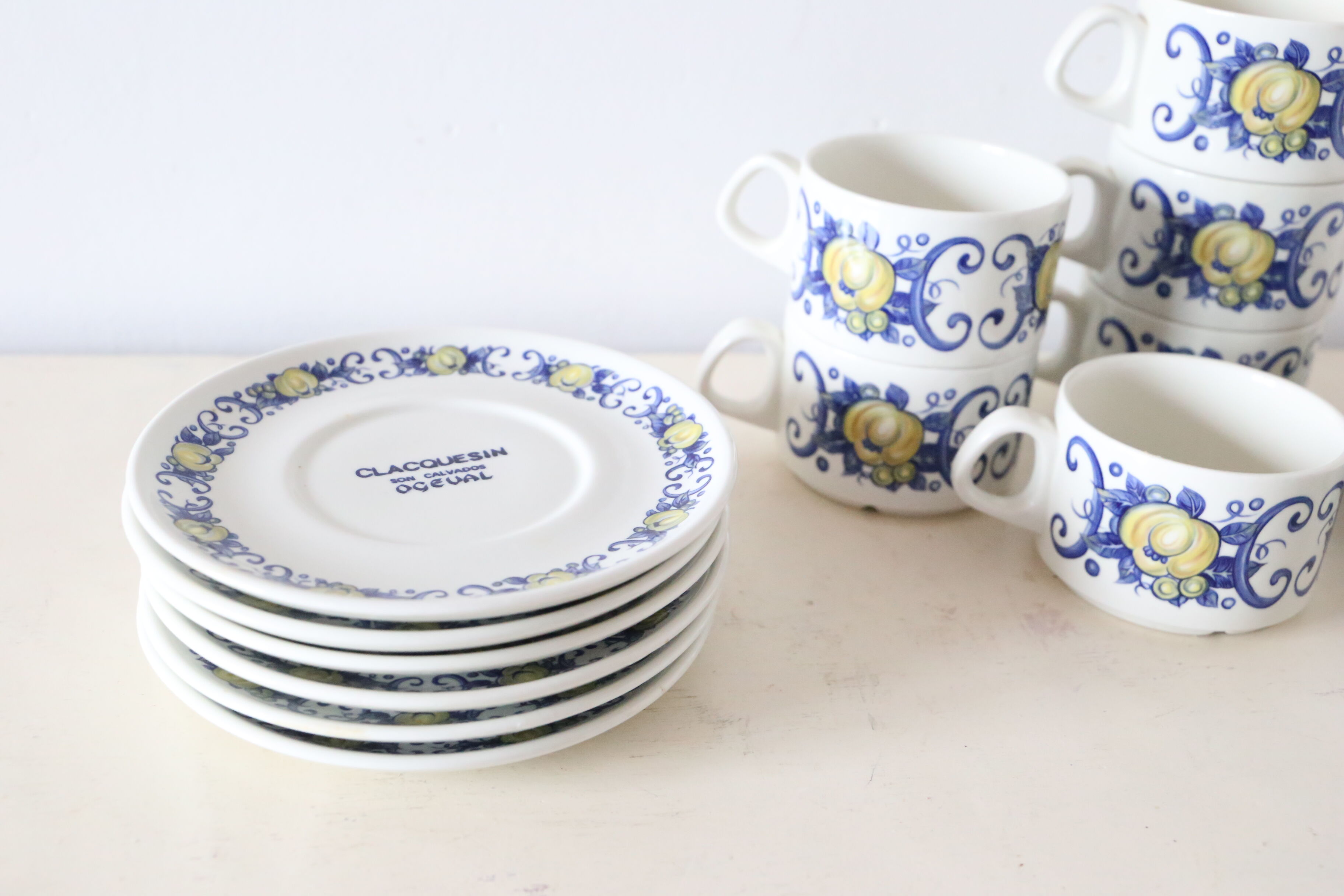 Set de 6 tasses et sous tasses Villeroy et Boch, motif Cadiz, vintage