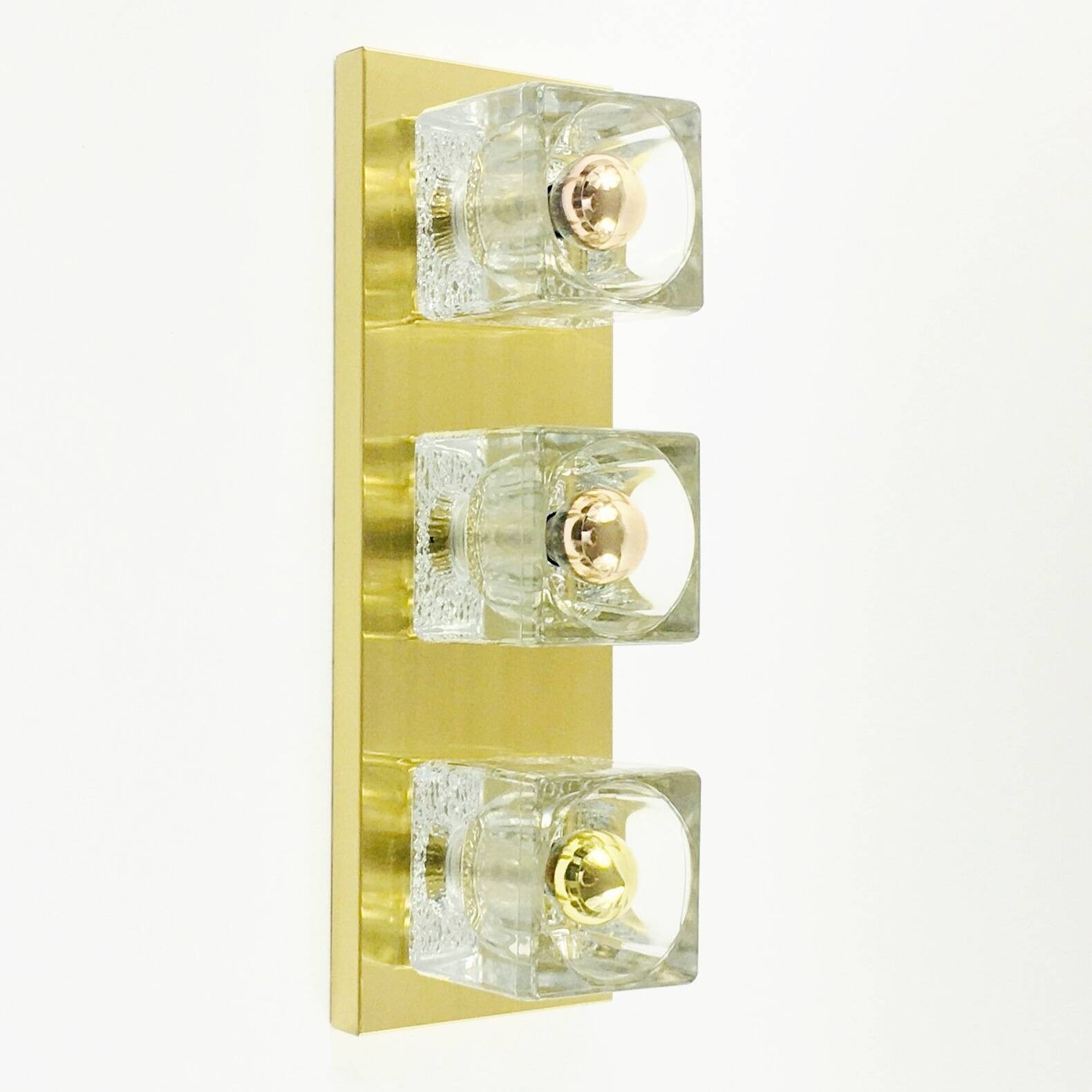 Large Crystal Glass & Brass Wall Lights - Peill & Putzler, Germany, 1970s