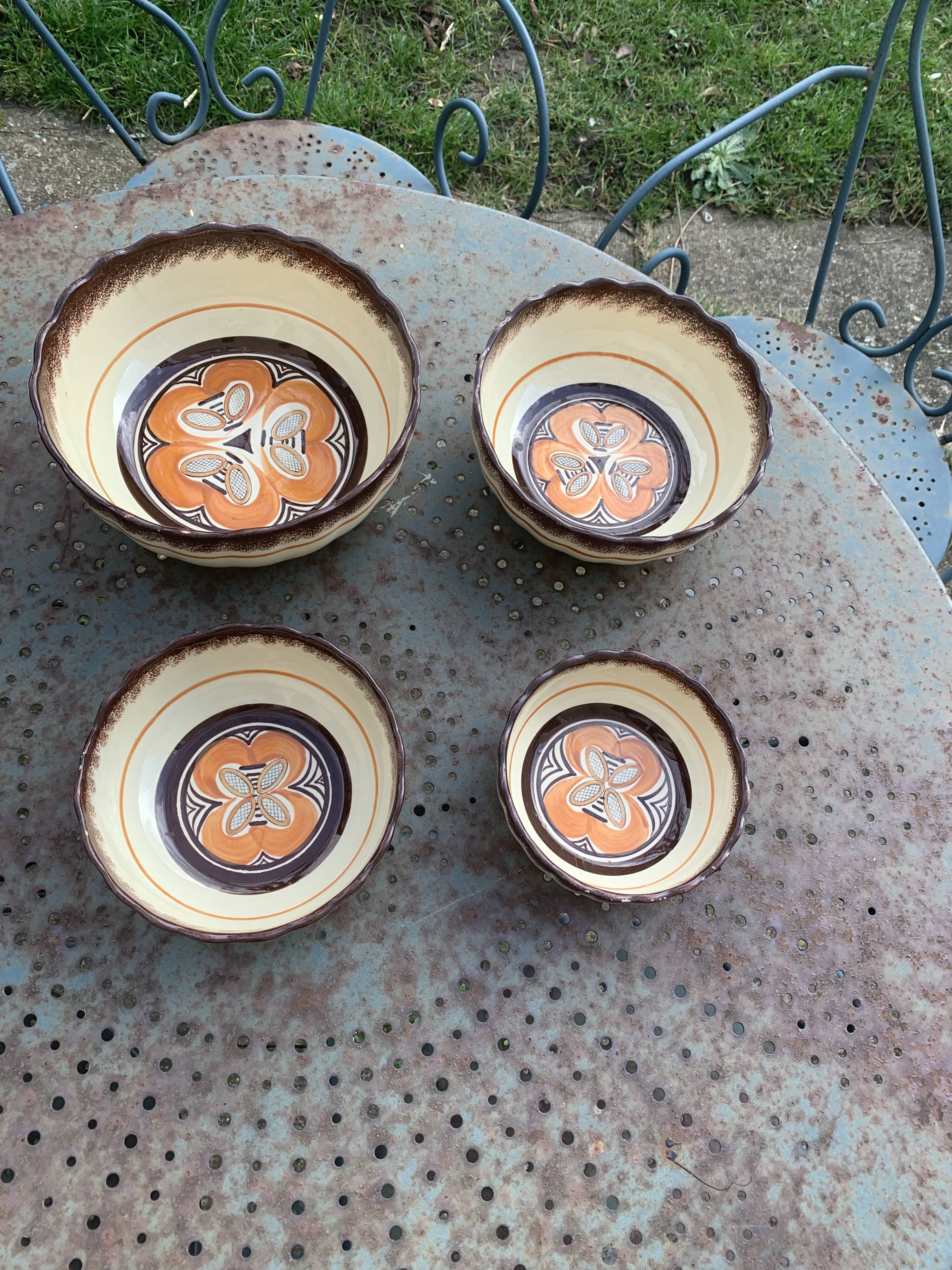 Enameled ceramic fruit bowl signed POET LAVAL, Drome France, with summer fruits