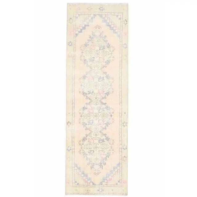 1970s vintage Turkish hand-knotted wool cotton pink runner rug 85x273