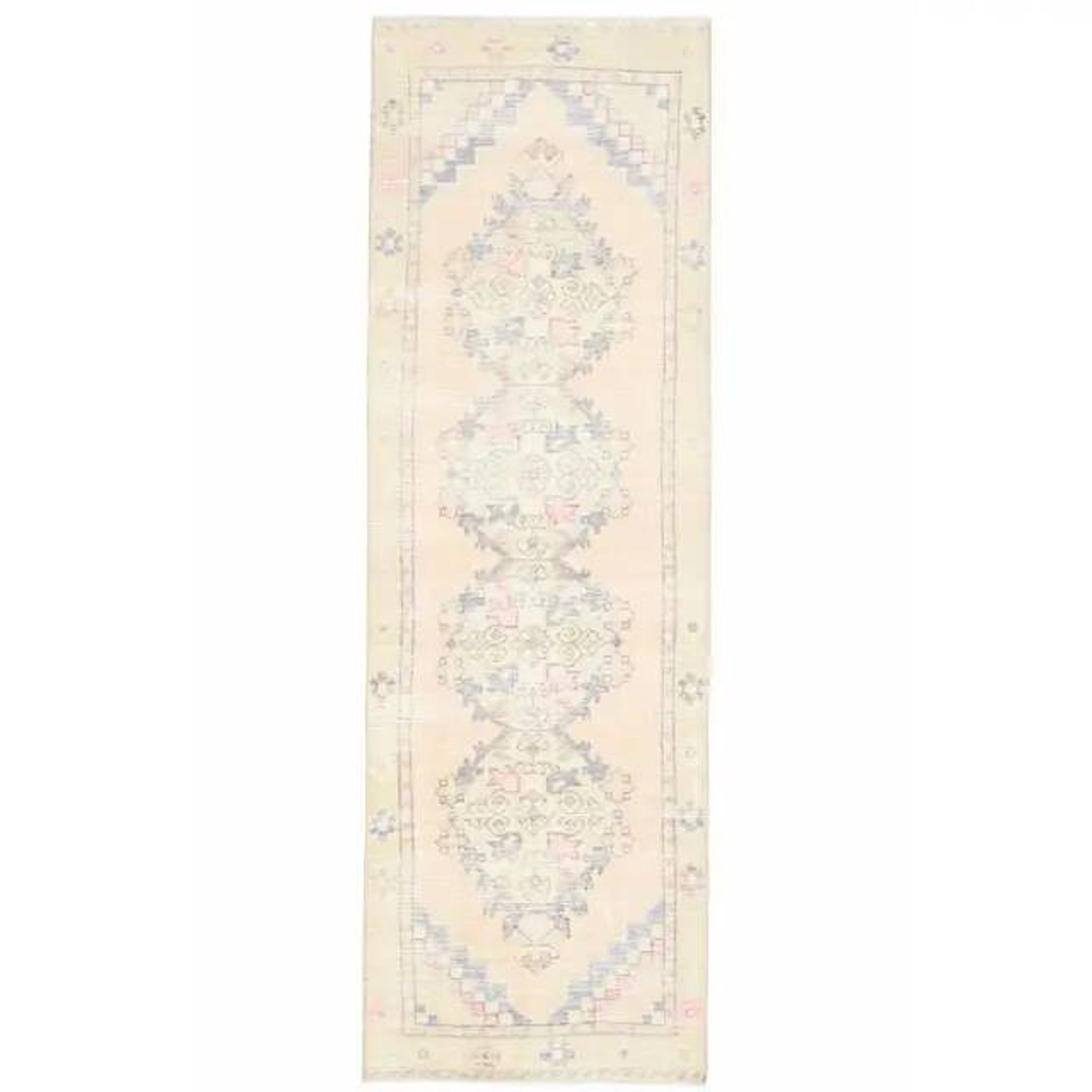 1970s vintage Turkish hand-knotted wool cotton pink runner rug 85x273