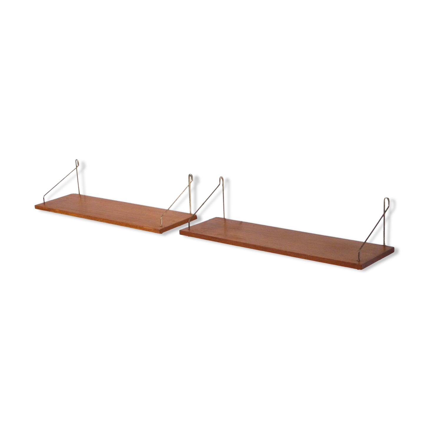 Pair of Danish teak and brass shelves 1960