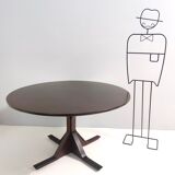 Vintage round ebonized walnut dining table mod. 522 by g. frattini for bernini