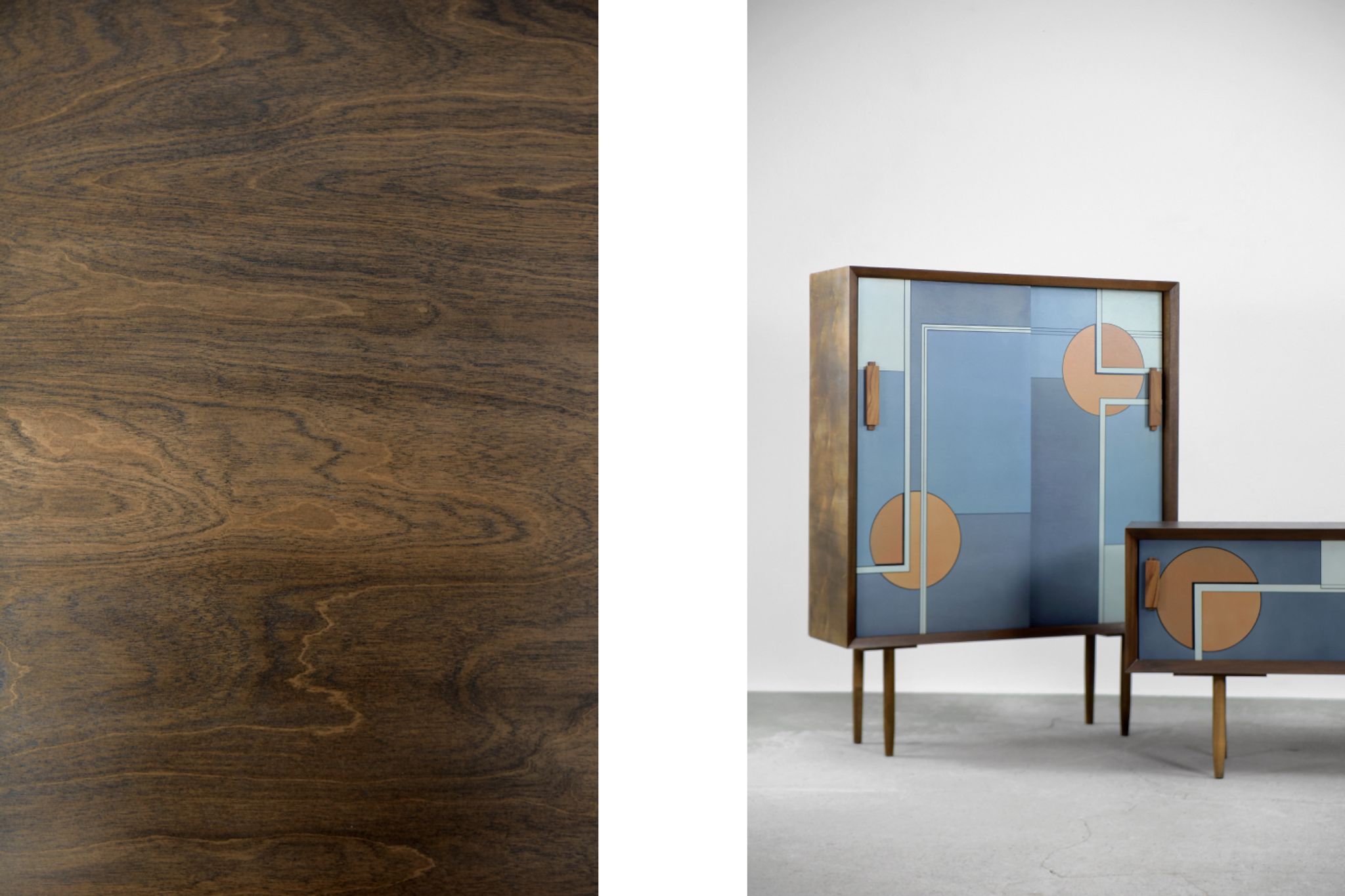 Mid-Century Modern Scandinavian Hand-Painted Birch Cabinet, 1960s
