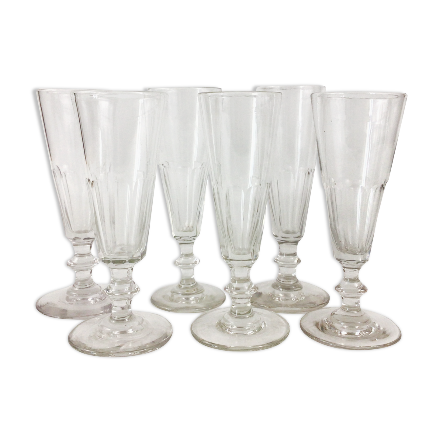 Suite of 6 champagne flutes in old glass