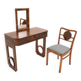 Coiffeuse Art Déco avec chaise, Pologne, vers 1930.