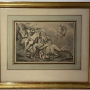 Antique print, Venus and Cupid after Francois Boucher early XX century