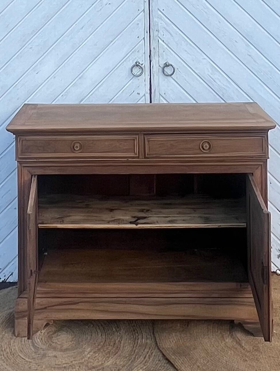 Renovated antique sideboard in raw solid walnut.