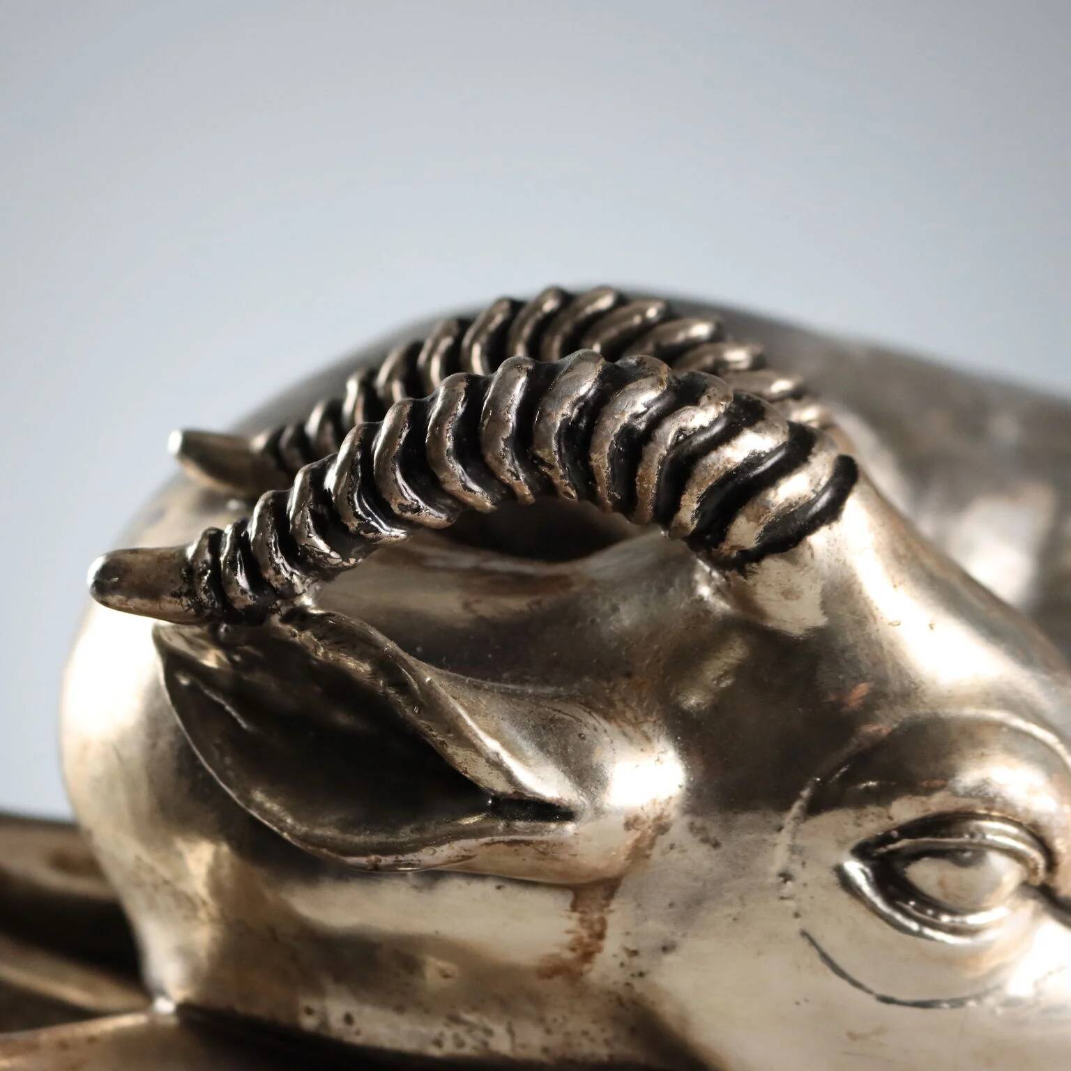 Ancient silver-plated antelope sculpture F.lli Raddi 20th Century