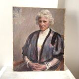 Portrait ancien signé Fernand Blondin daté 1932, huile sur toile vintage d'une femme