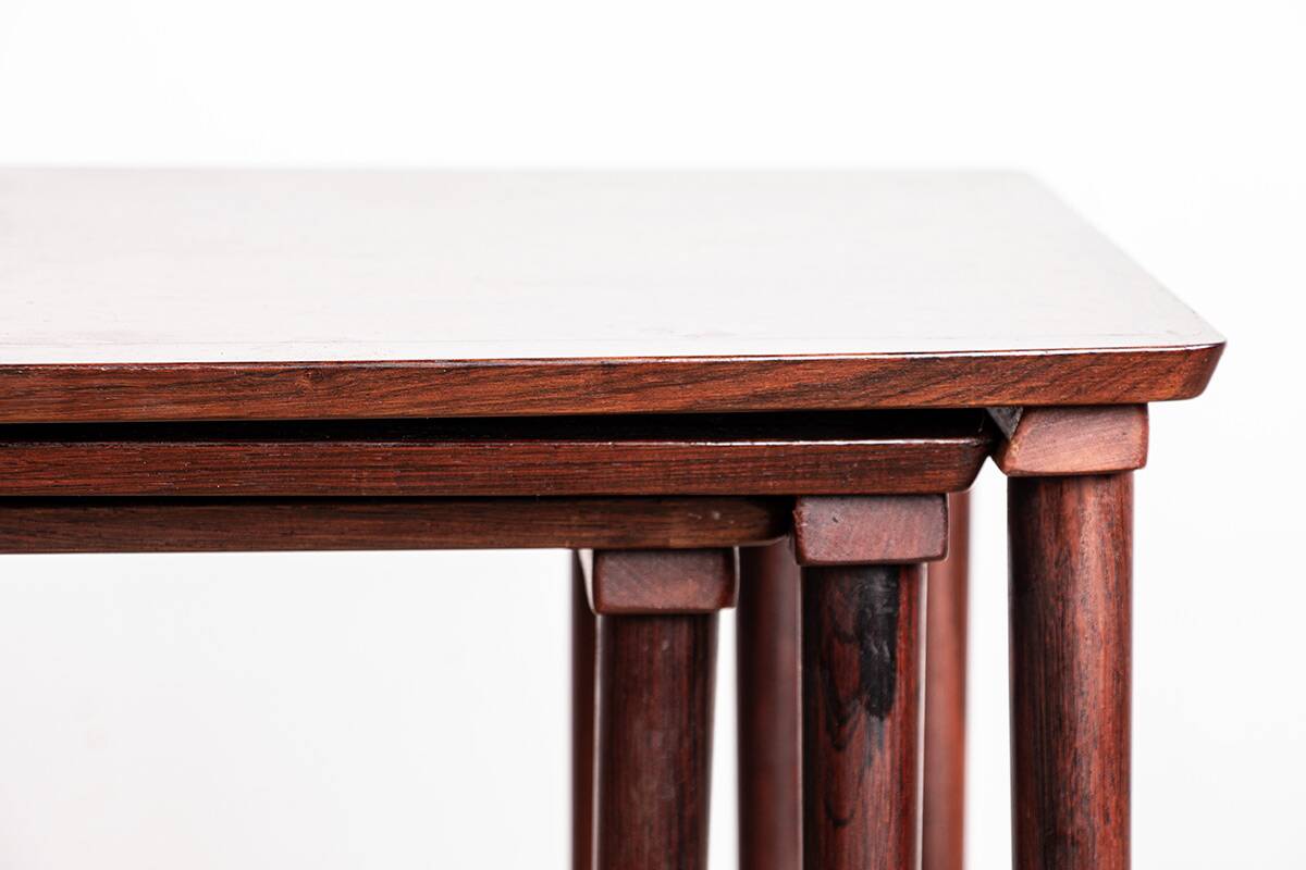 Three Danish nesting tables in rosewood by Mobelintersia 1960.