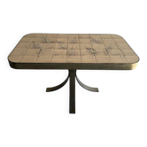 Rare Mid-Century Dark Brown Wood Table — Elegant 1950s Accent, 134×67×67 cm