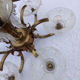 Antique Art Deco brass and glass chandelier