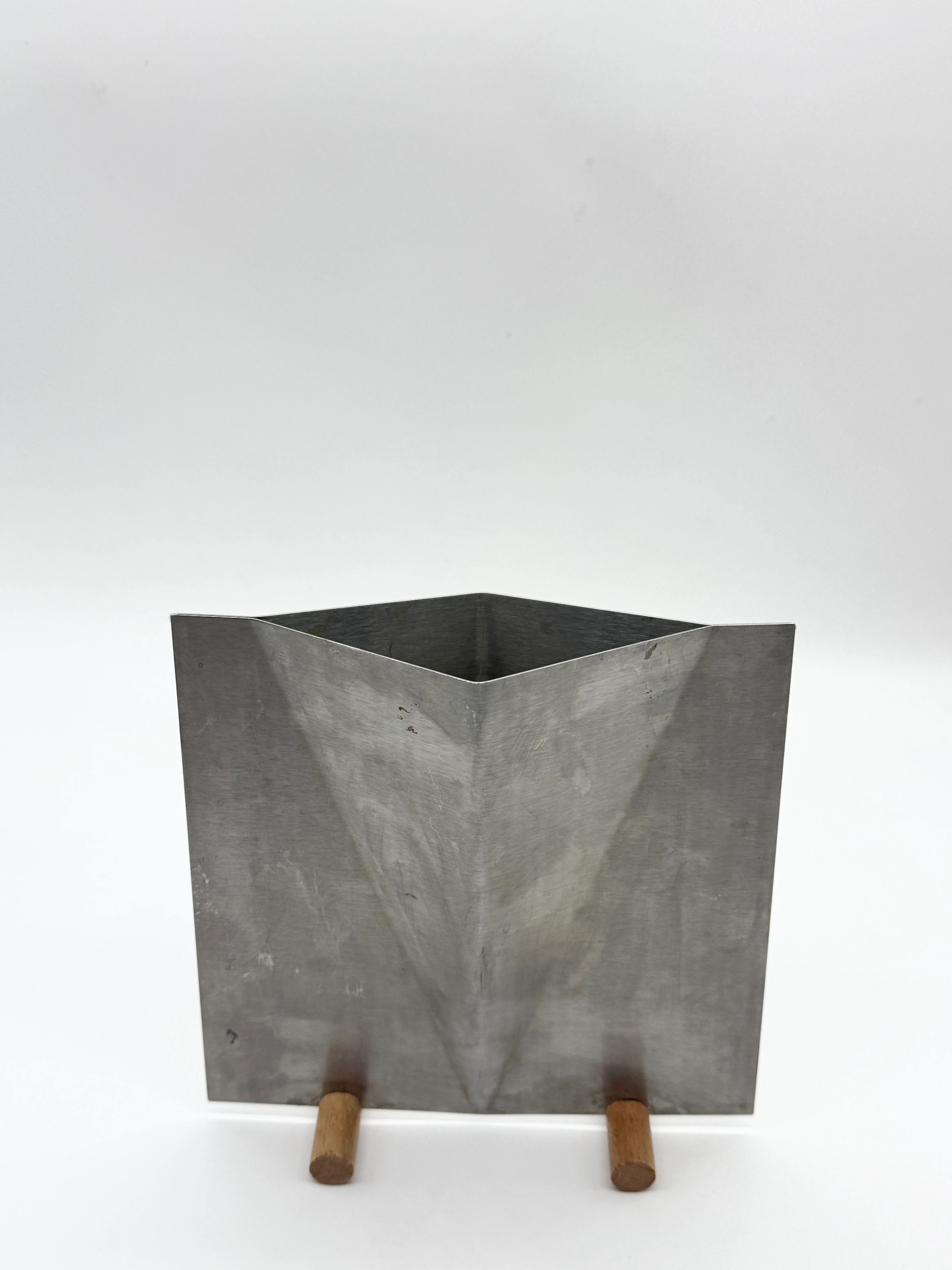 Sculptural brushed aluminium vase, 1980s