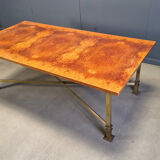Vintage burl wood and brass dining table by Belgochrom, 1970s