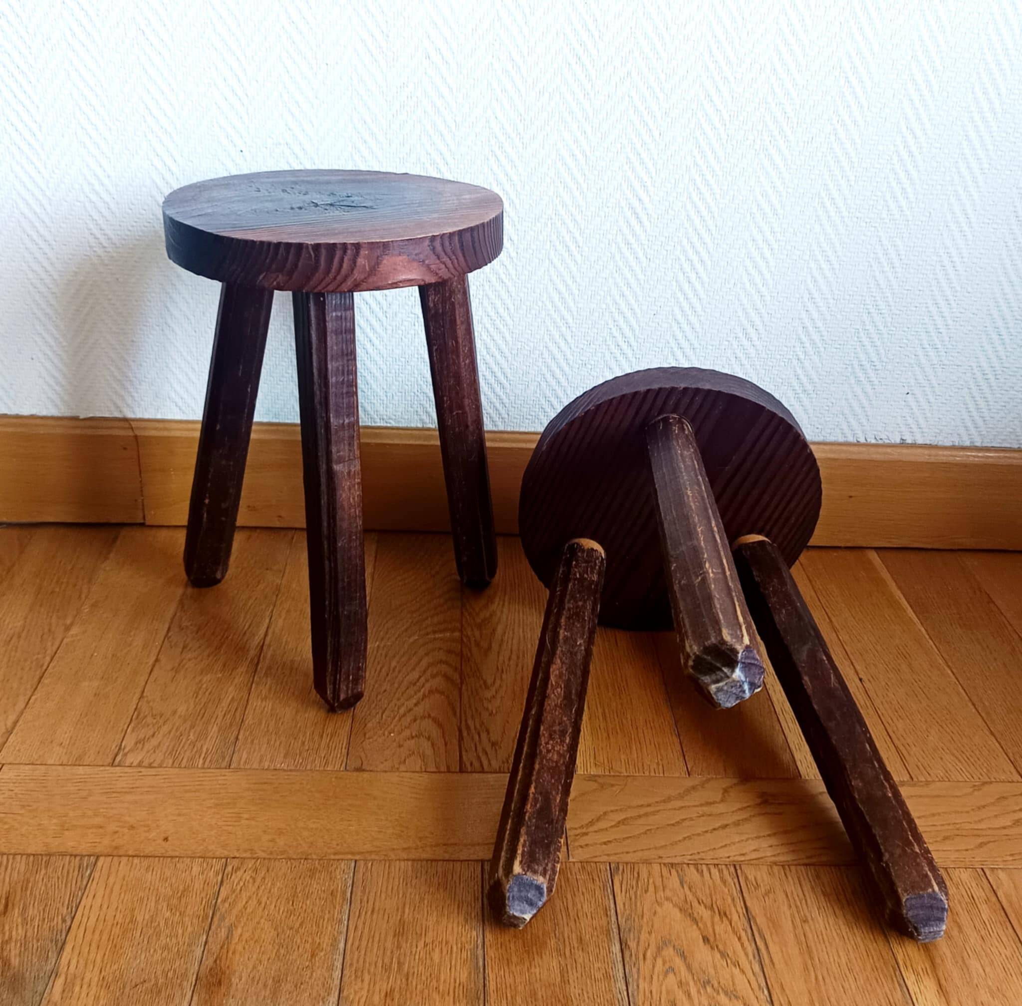 Pair of brutalist tripod stools