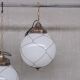 Opaline and brass mid-century caged pendant