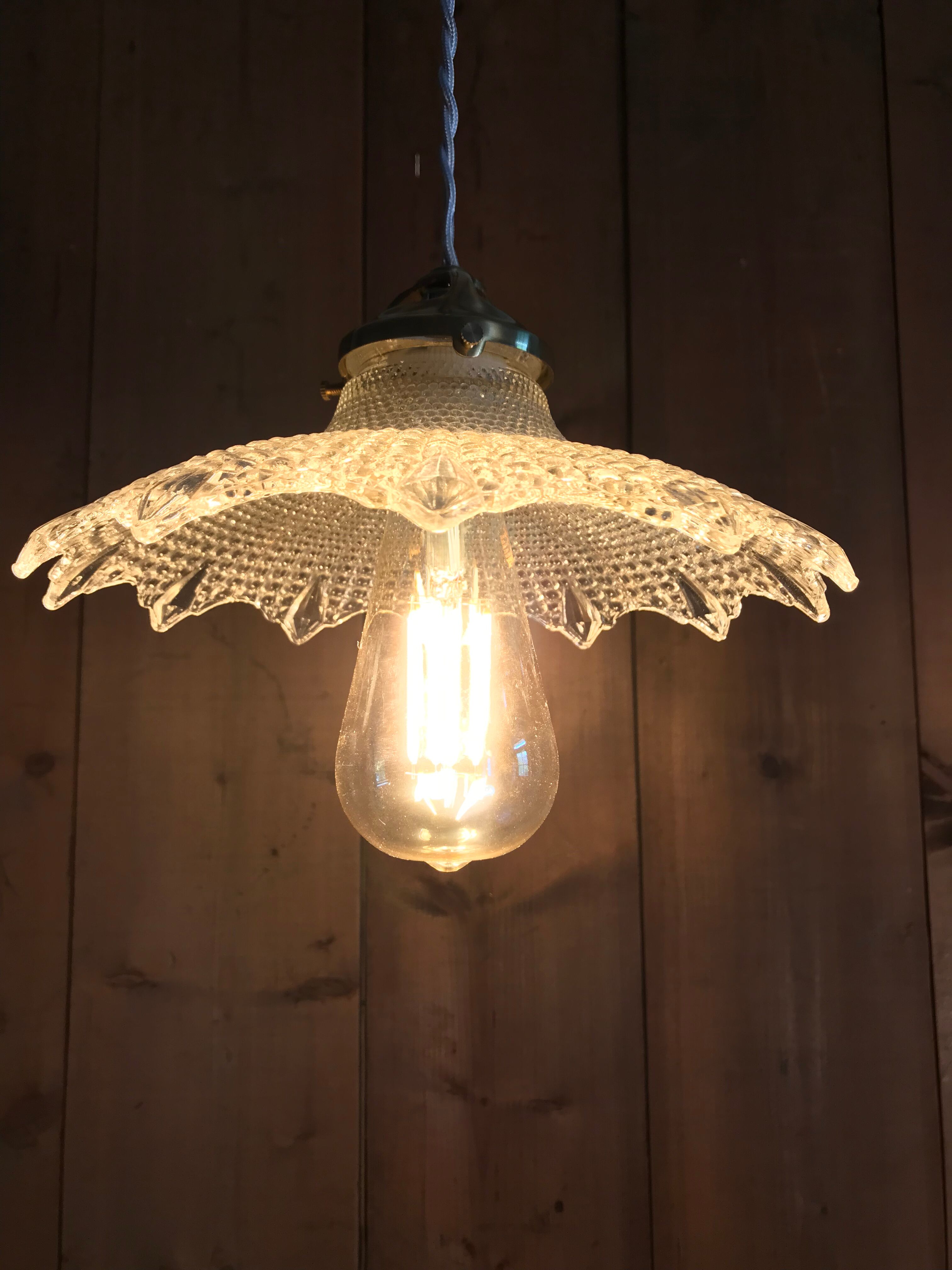 Suspension vintage 1930 en verre prismatique