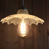 Vintage 1930 pendant lamp in prismatic glass