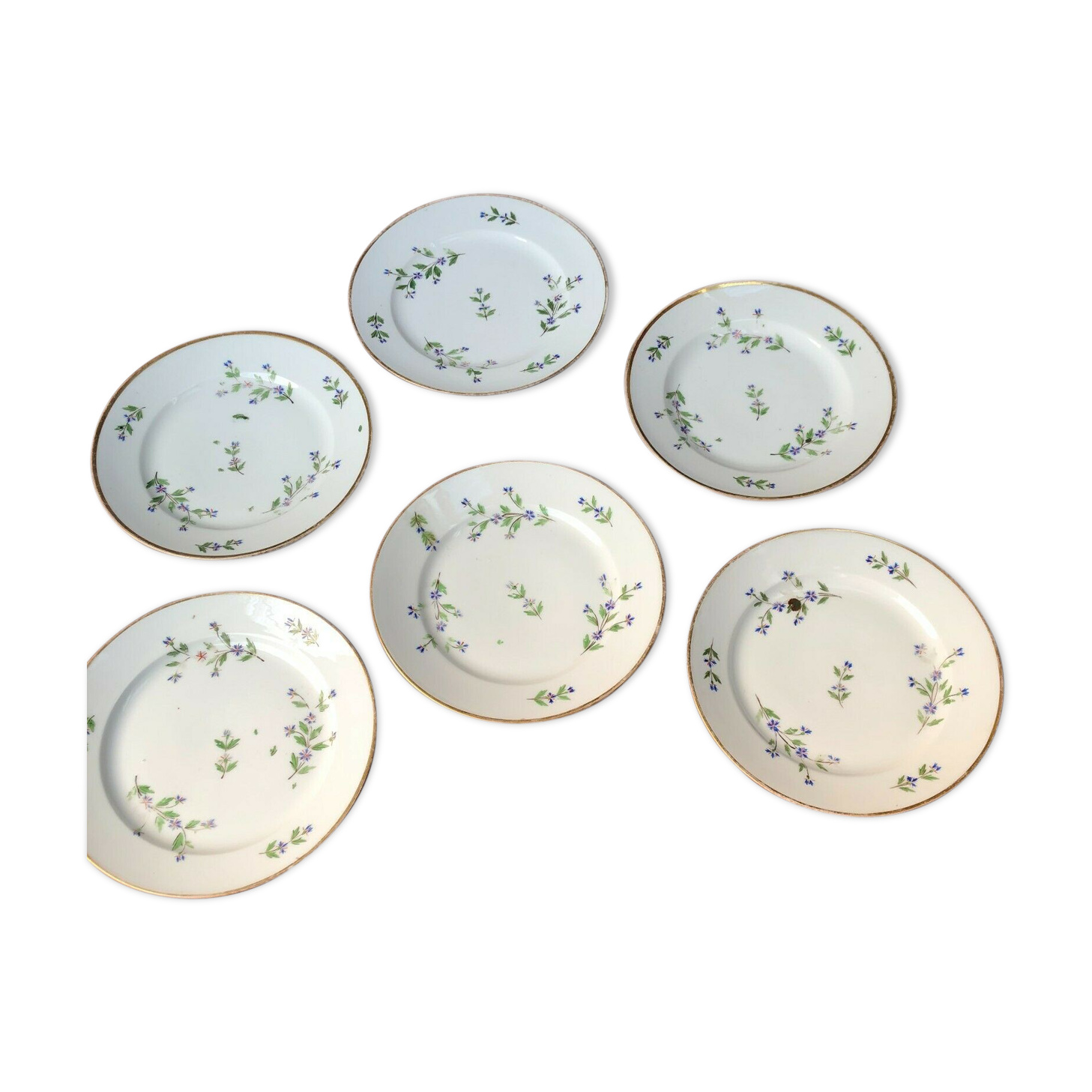 Set of 6 19th century barbeaux plates in Paris porcelain