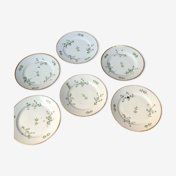 Set of 6 19th century barbeaux plates in Paris porcelain