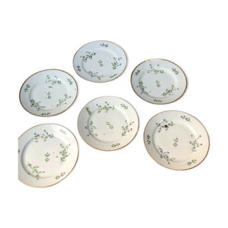Set of 6 19th century barbeaux plates in Paris porcelain