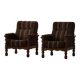 Modern Danish, a pair of lounge chairs in oak and wool, Henning Kjærnulf, 1960s.