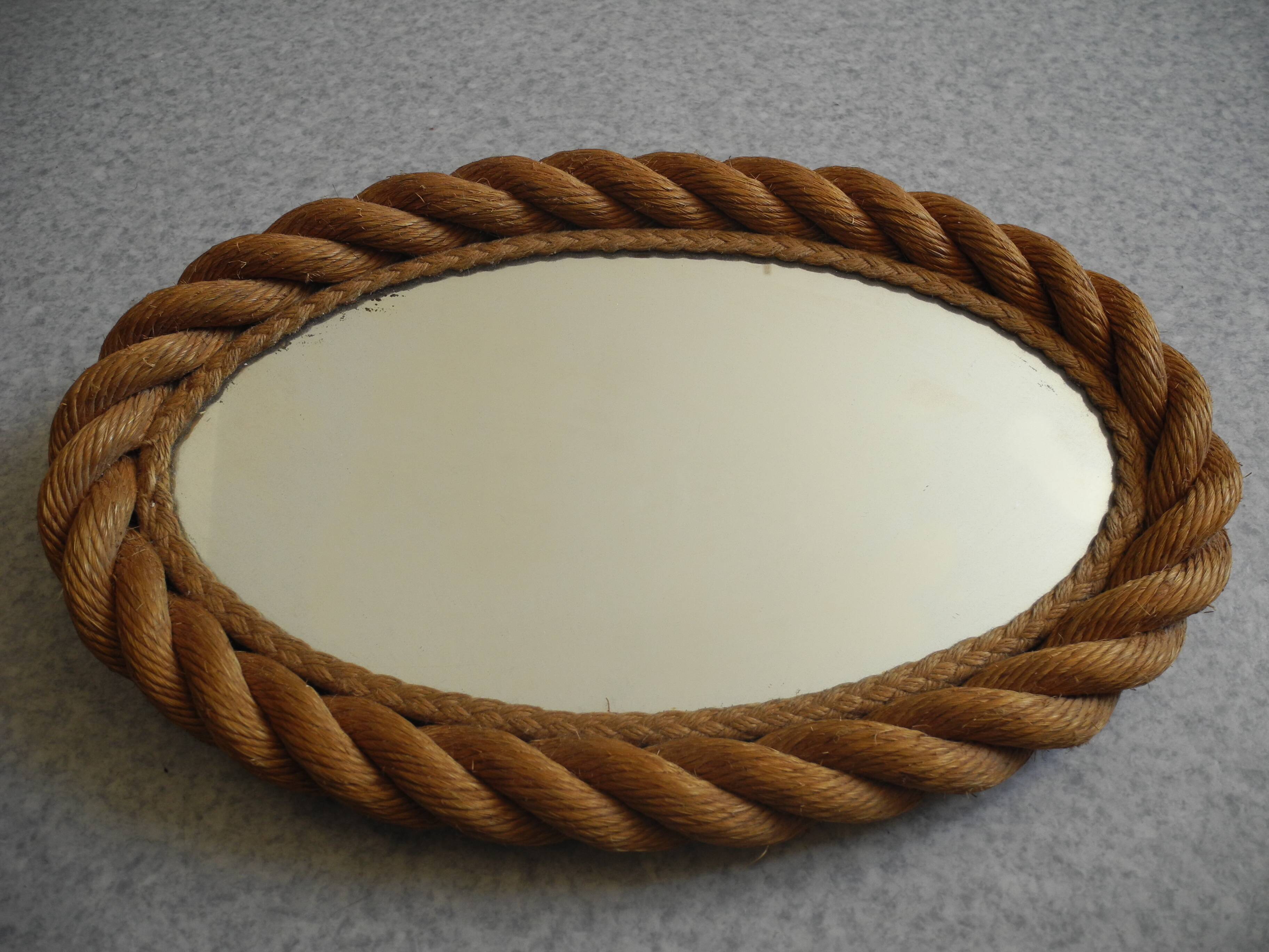 old rope mirror Audoux Minet vintage design 1950s old mirror 50s