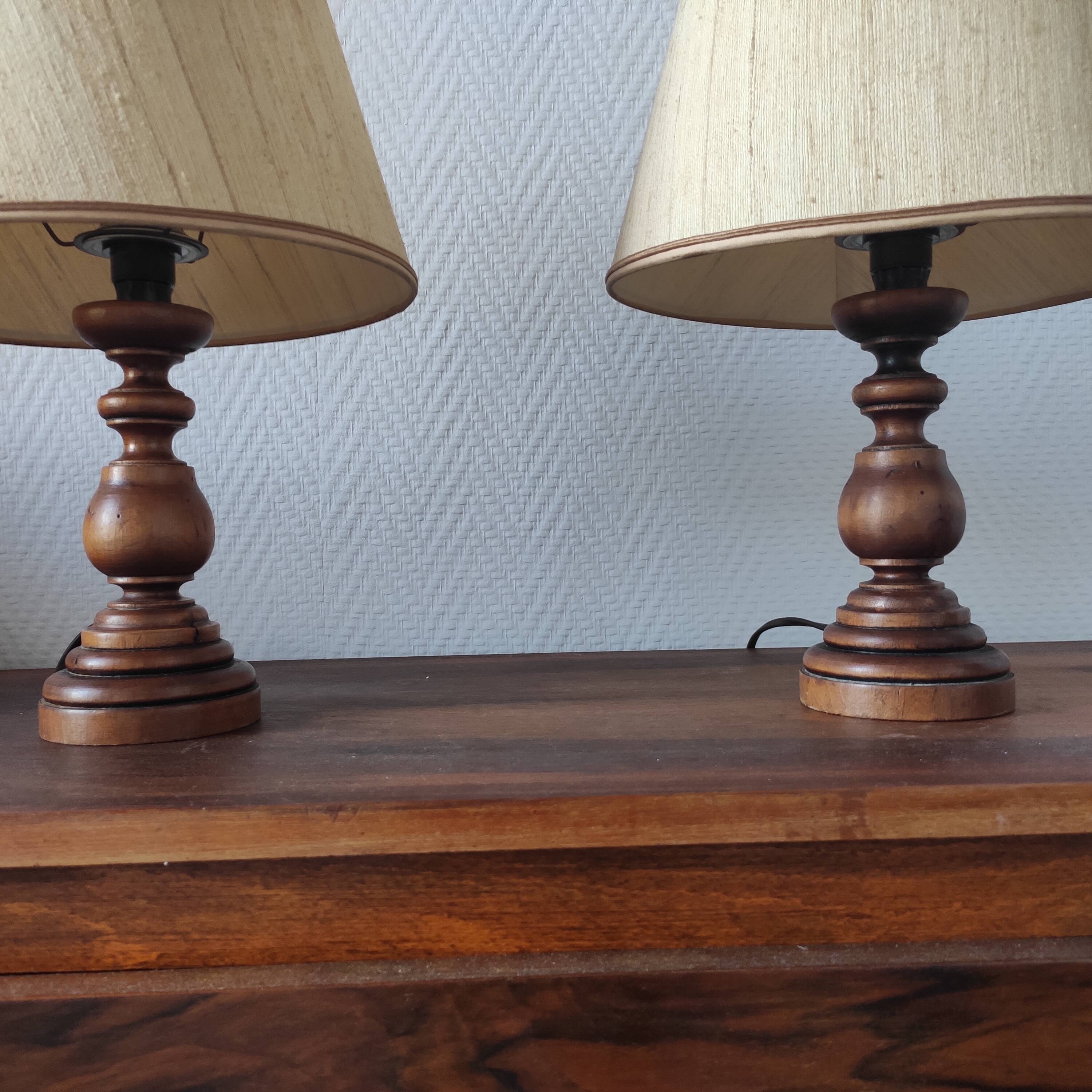Pair of vintage turned wood lamps