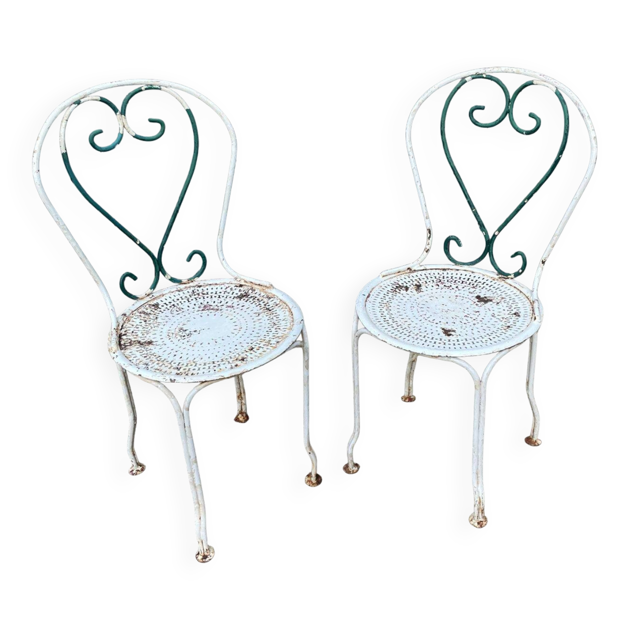 pair of antique wrought iron garden chairs