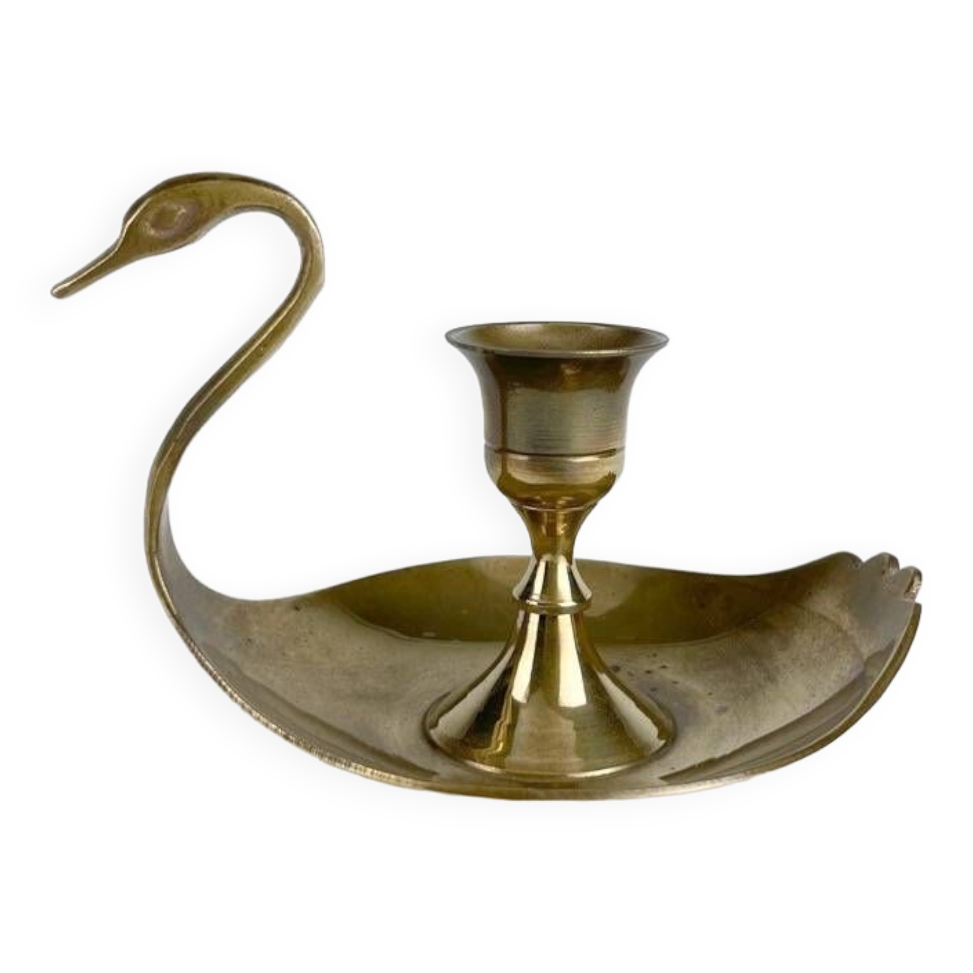 Brass swan cellar rat candle holder