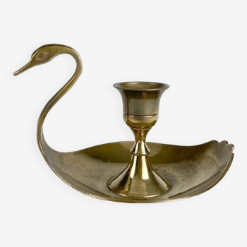 Brass swan cellar rat candle holder
