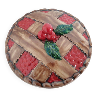 Couvercle En Barbotine Pour Plat A Tarte Décors Tarte Fruit Rouge Années 60