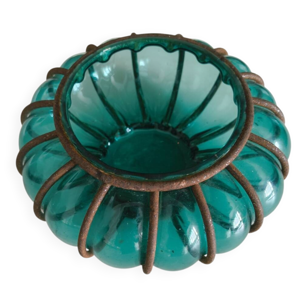 Photophore vintage en verre soufflé vert – esprit bohème – Pier Import