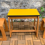 Children's wooden and formica desk and sled chairs 1970