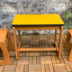 Children's wooden and formica desk and sled chairs 1970