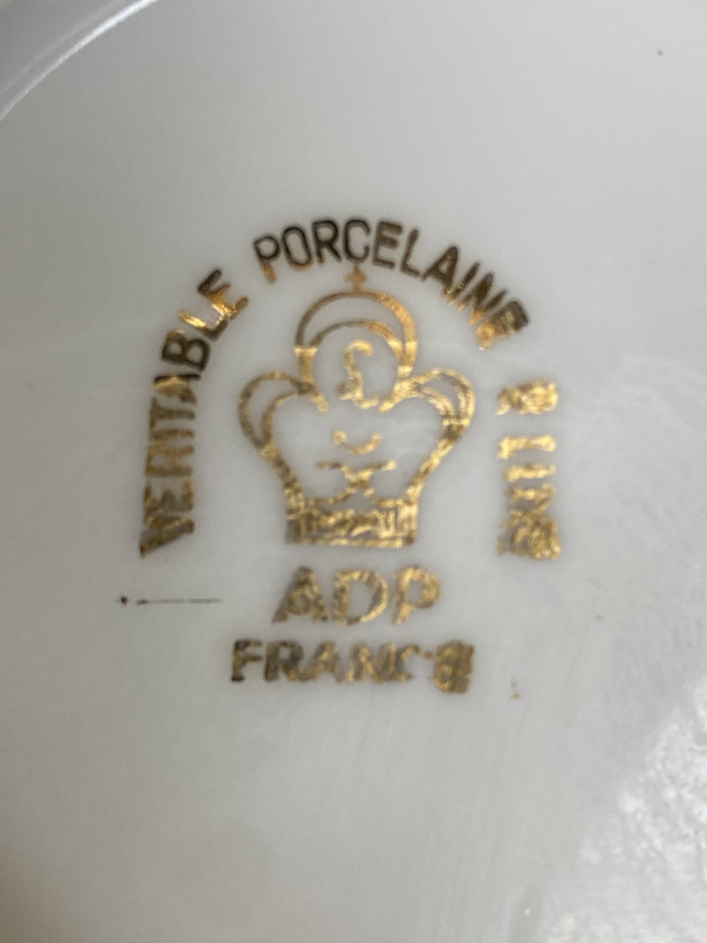 ADP France white and gold porcelain sugar bowl