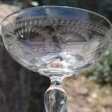 10 glasses of old champagne blown glass engraved Vierzon Thouvenin Portieux