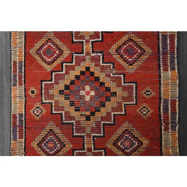 1970s Vintage Turkish Oushak Handmade Wool Cotton Orange Runner Rug 81x293