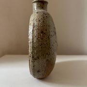 Vintage round, flat-bottomed stoneware bud vase