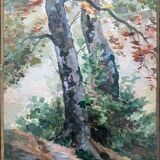 Tableau Aquarelle XIX° "Arbres" signé + cadre et verre d'époque