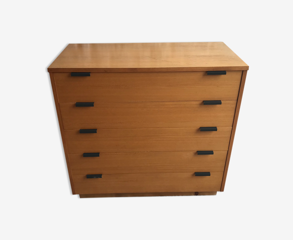 Vintage chest of drawers 1980's blond beech 5 drawers