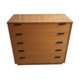 Vintage chest of drawers 1980's blond beech 5 drawers