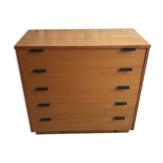 Vintage chest of drawers 1980's blond beech 5 drawers
