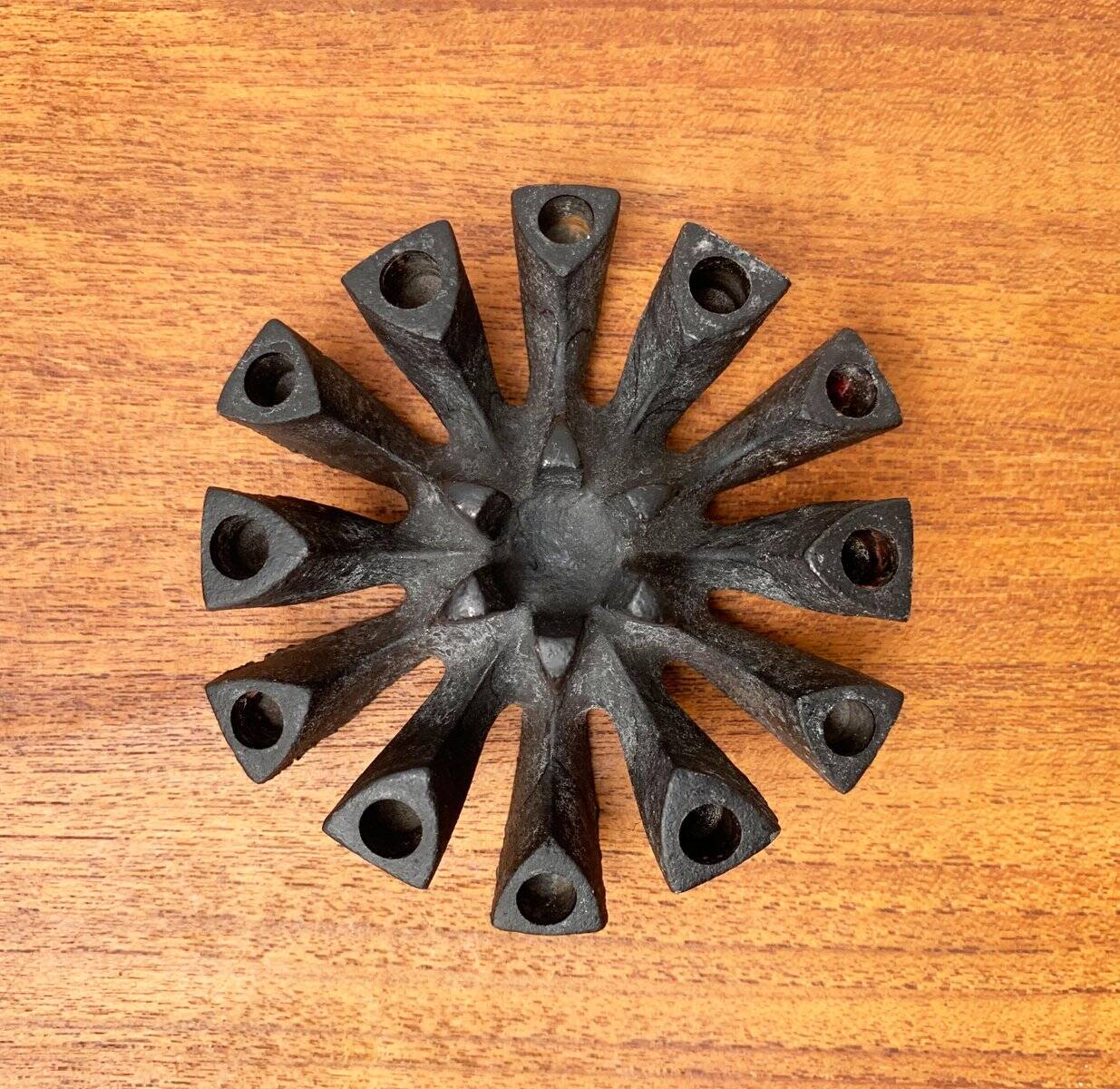 Brutalist cast iron candlestick from mid-century Japan by Jens H. Quistgaard, 1960s.