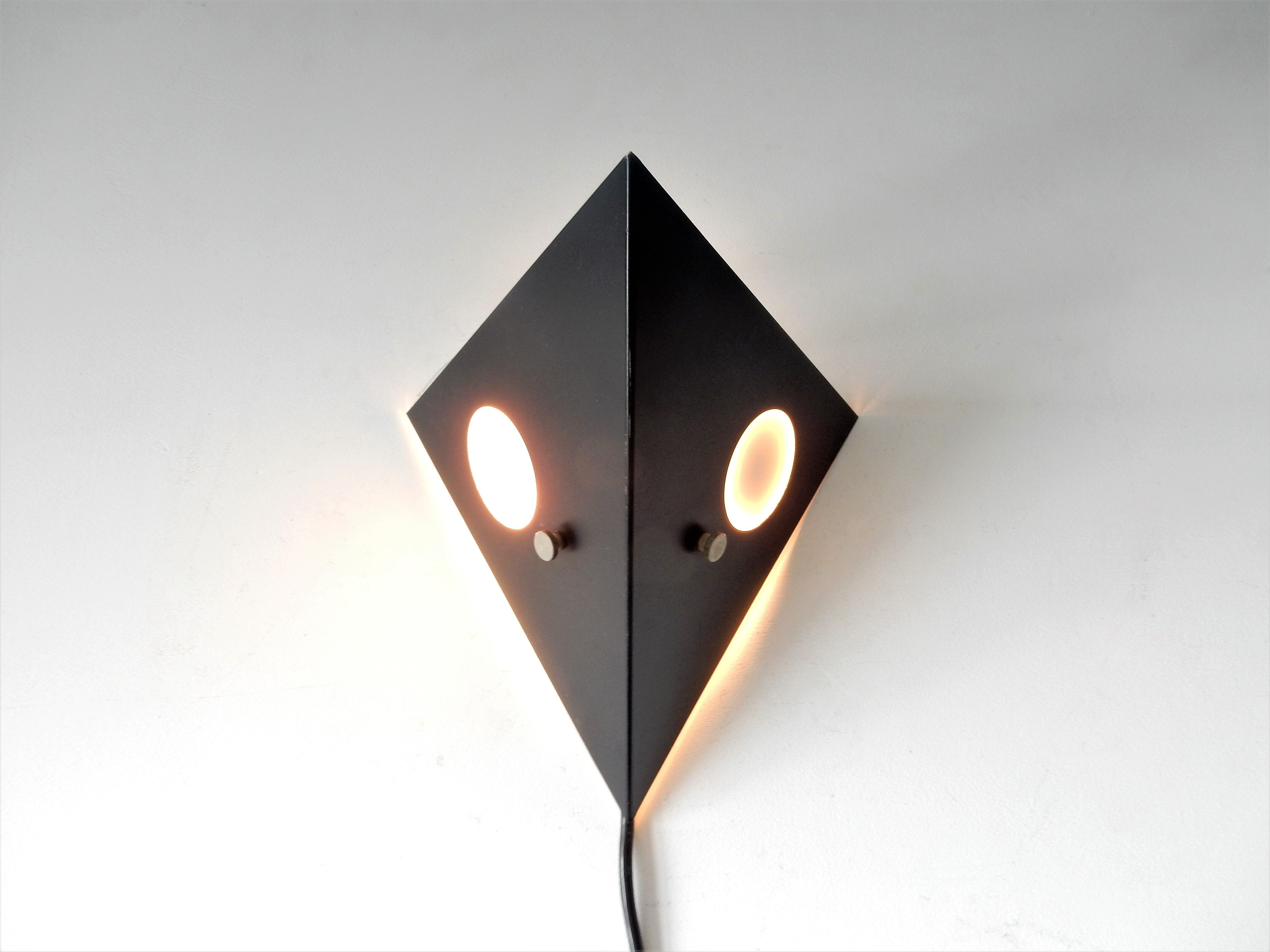 Mid-century dutch black metal night owl sconce from Raak, 1960s